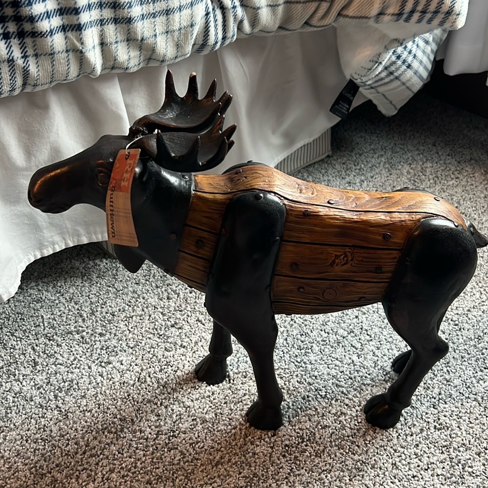 Ruff Hewn Moose Statue. Small Chip on One Antler. Sold AS IS. Rare piece.